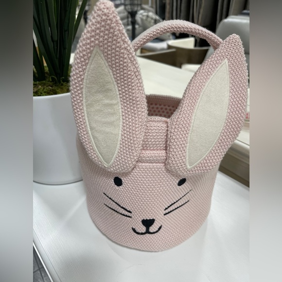Easter Bunny Basket Pink Textured Fabric Embroidered w/ Polka Dot lining NWT - Picture 2 of 6